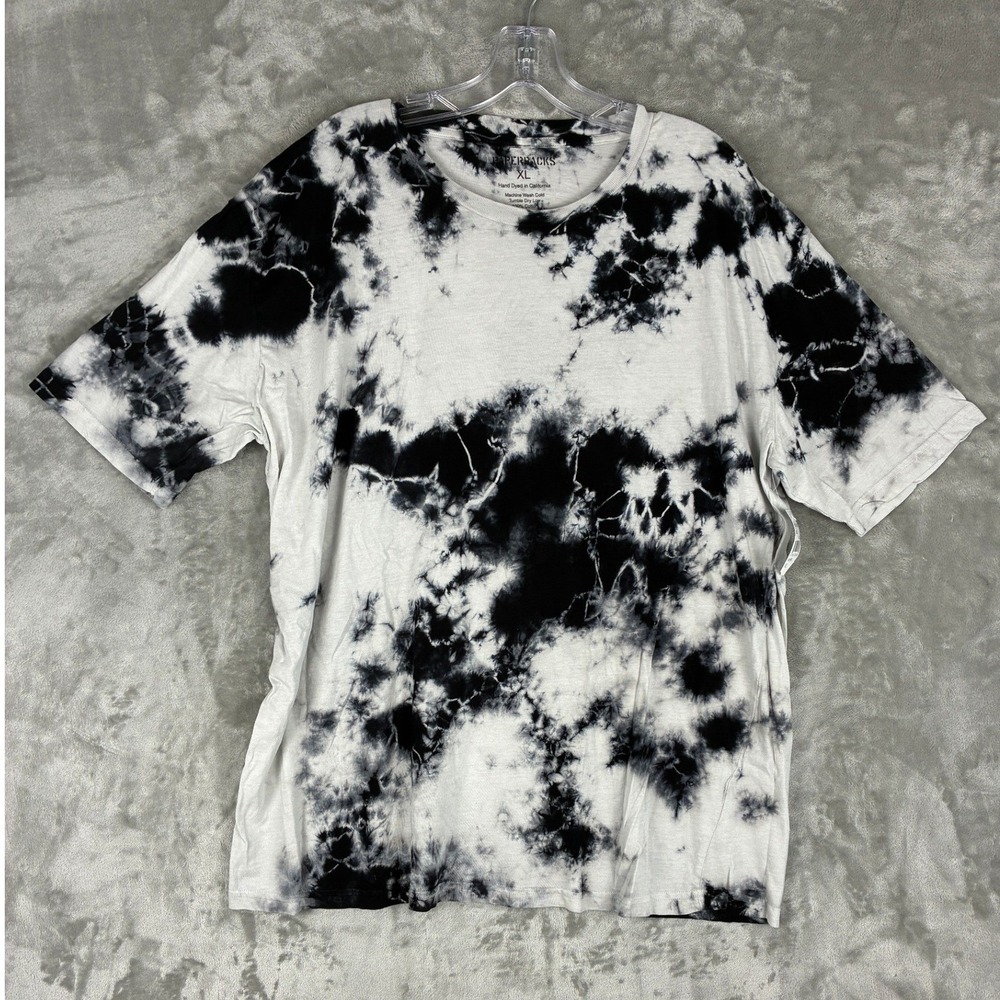 Paperbacks Mens XL Tie Dye T-Shirt Ivory Black Hand Dyed Cotton Crew Neck 600CCW